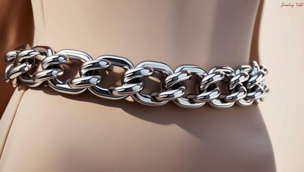 belt for a dress created by upcycling chunky chains