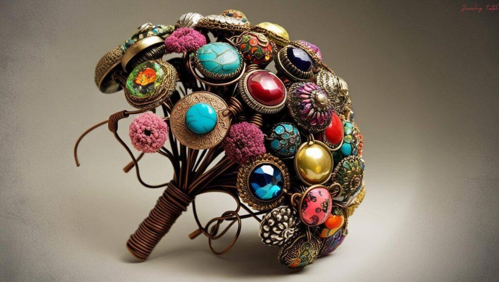 old pendants wired together to make an upcycled bouquet