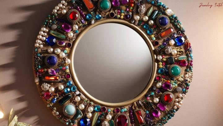 mirror frame embellished with broken and old jewellery