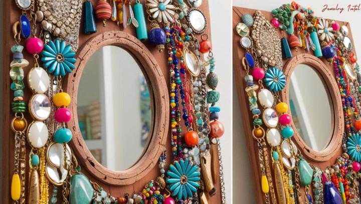 mirror frame with broken and old jewelry